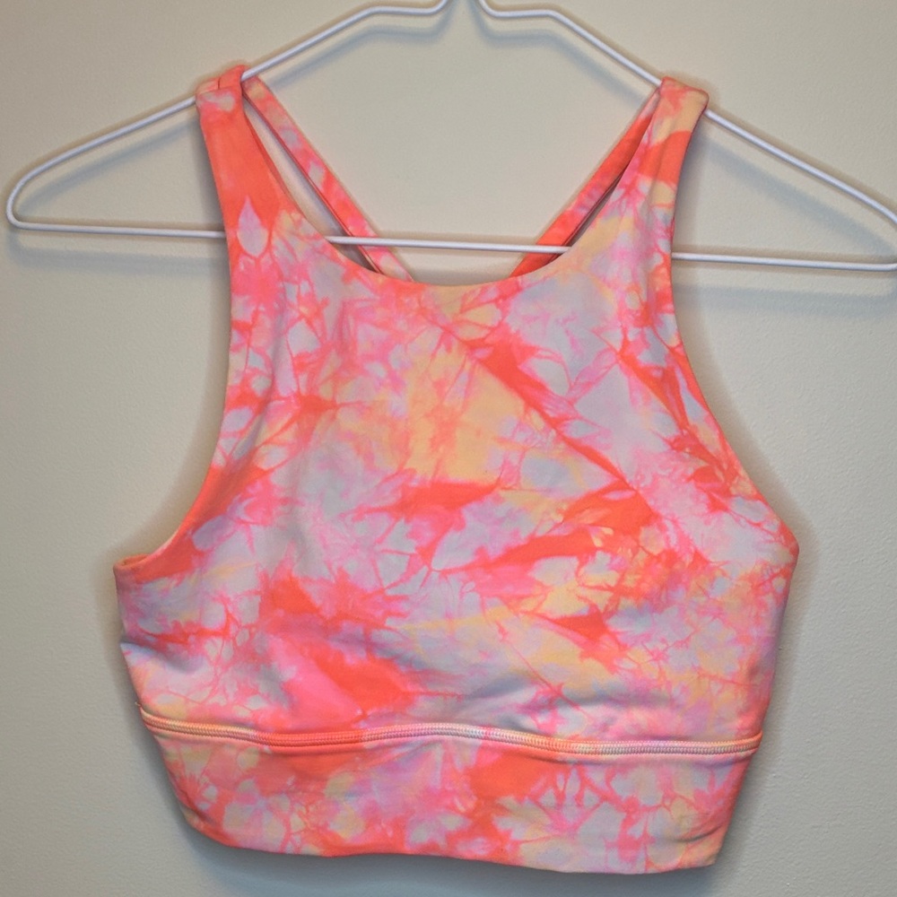 Energy Bra High Neck Long Line Dual Shibori White Grapefruit Florid Orange